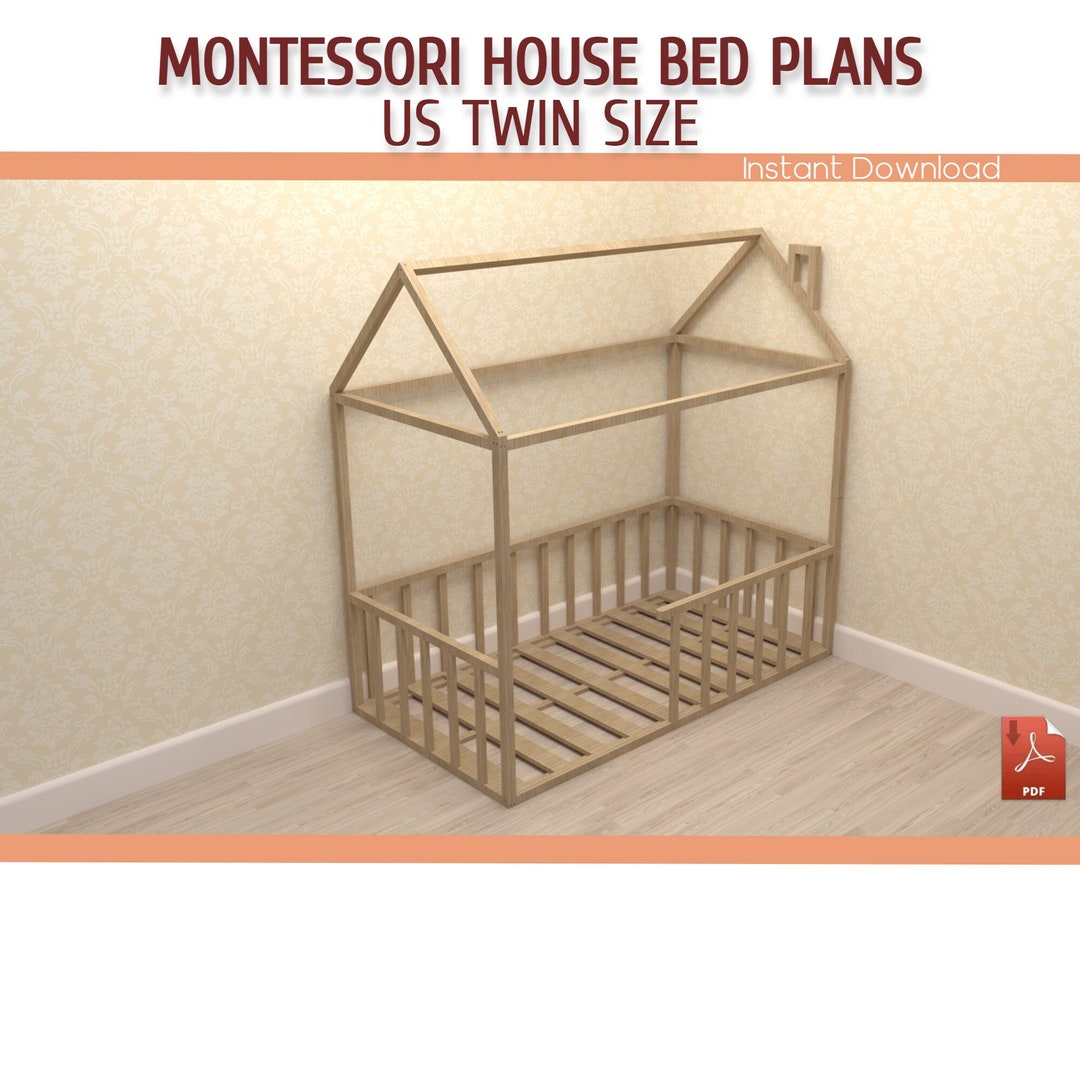 Montessori Toddler House Bed With Rails Plan DIY Twin Size Etsy