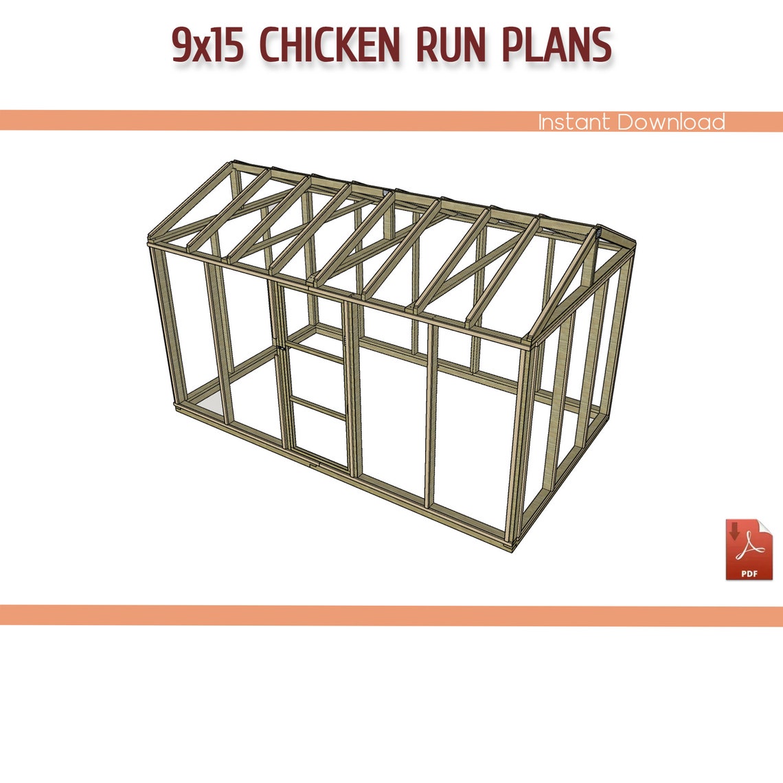 9x15 Large Chicken Coop Run Plans DIY Chicken Run Building Etsy