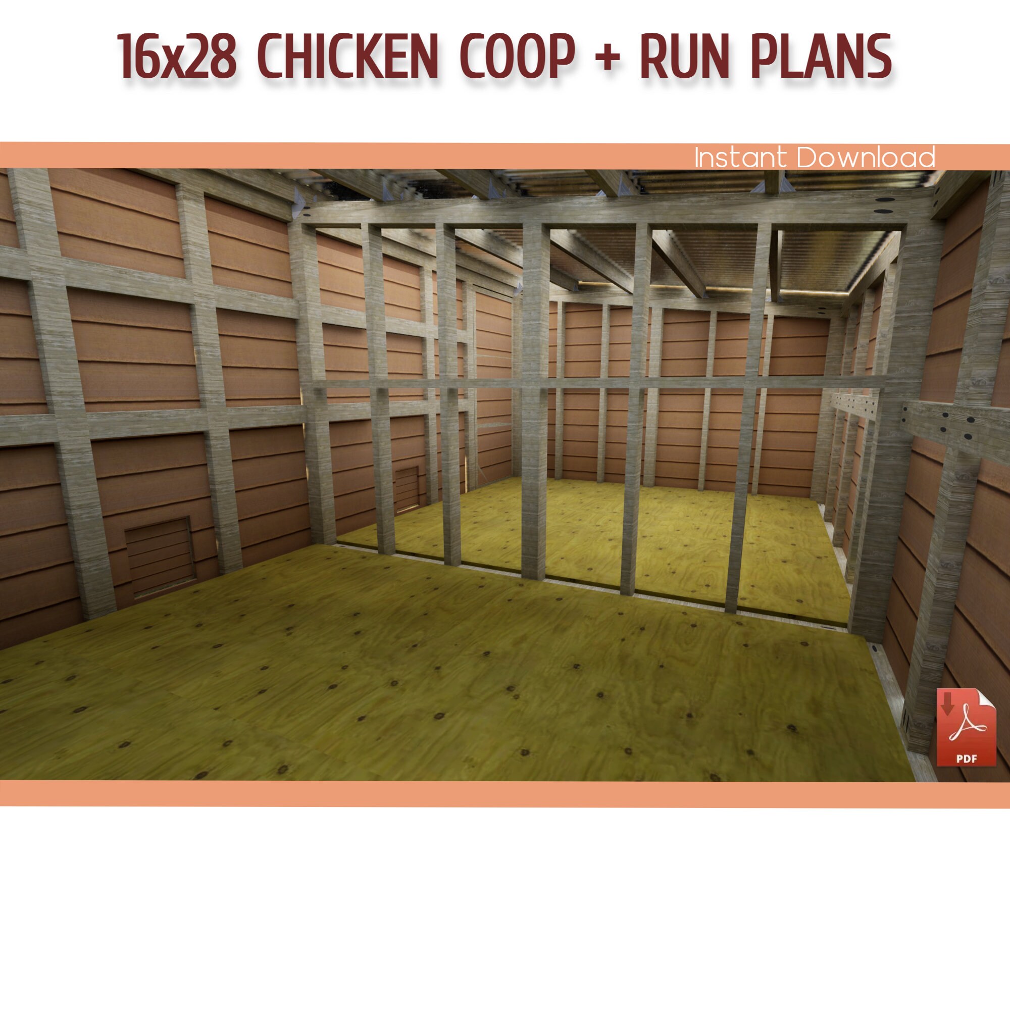 16x28 Walk-in Chicken Coop & Run DIY Building Plans (PDF Download) - Etsy