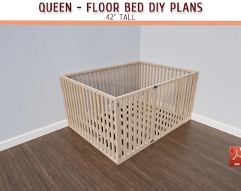 Montessori Floor Bed DIY Plans – Queen Size - 42" Tall - Enclosed Bed - (Digital PDF)