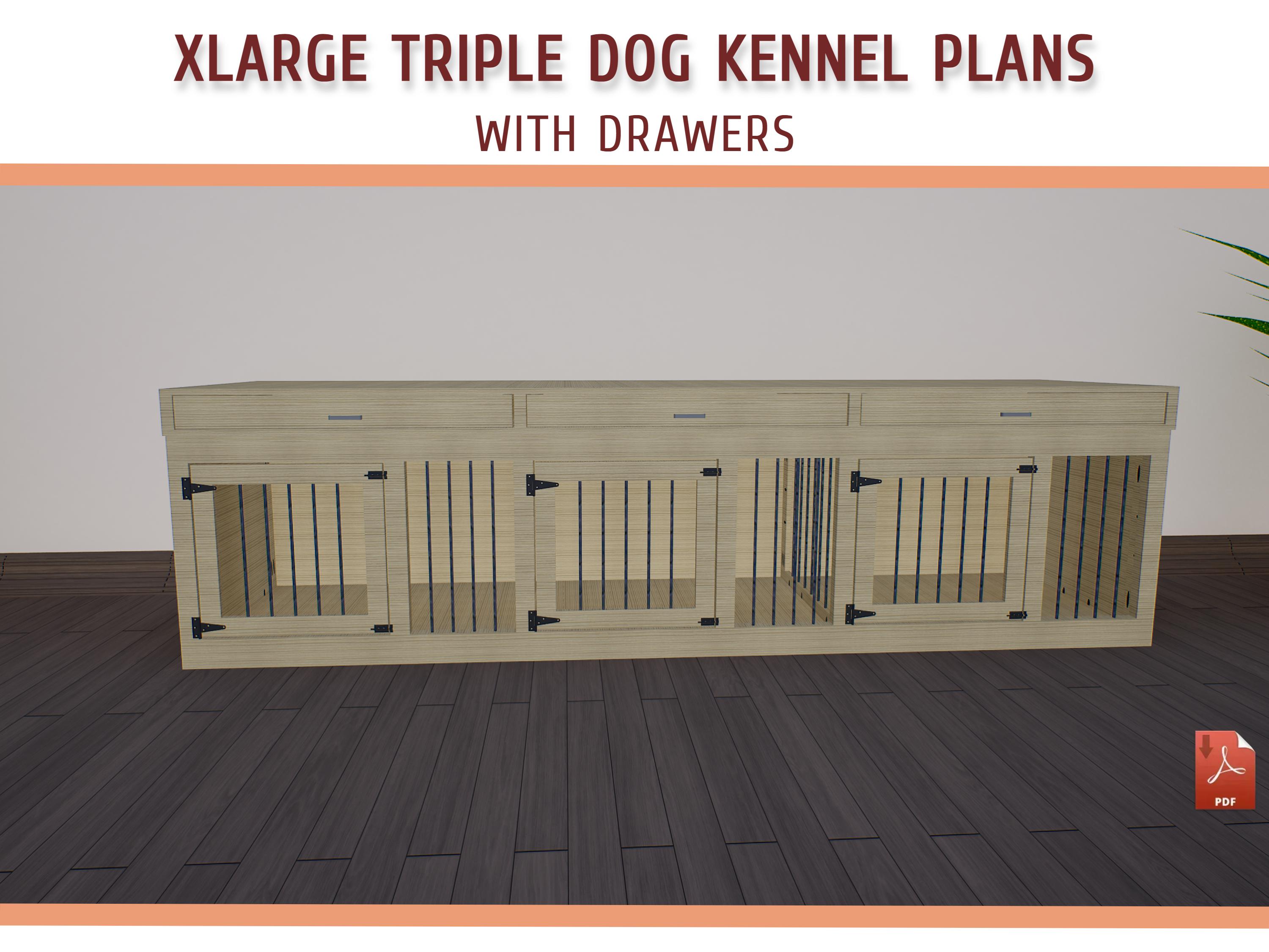 Dog Plan Library Xlarge Triple Dog Kennel DIY Plans: Wooden Dog Crate Furniture ...
