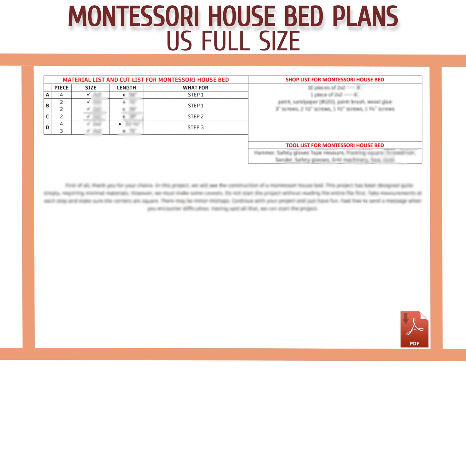 Montessori Floor House Bed Plan Full Size Toddler Bed Plan Etsy