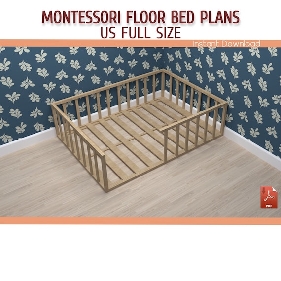 DIY Montessori Full Size Floor Bed with Rails Plan (PDF Download)