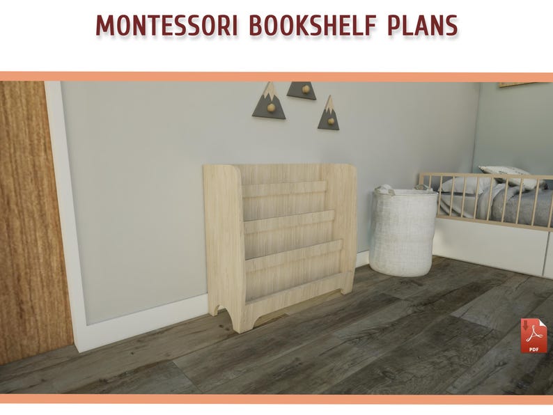 Montessori Toddler Bookshelf Plans - DIY Wooden Bookcase Plan for Kids, Kids Room Bookshelf Plans