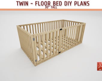 Twin Montessori Floor Bed DIY Plans – Toddler Bed Frame with Door (PDF Download)