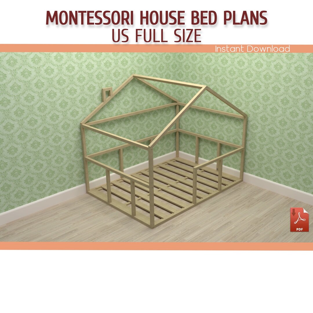 Montessori Toddler House Bed DIY Plans Full Size Wooden Etsy