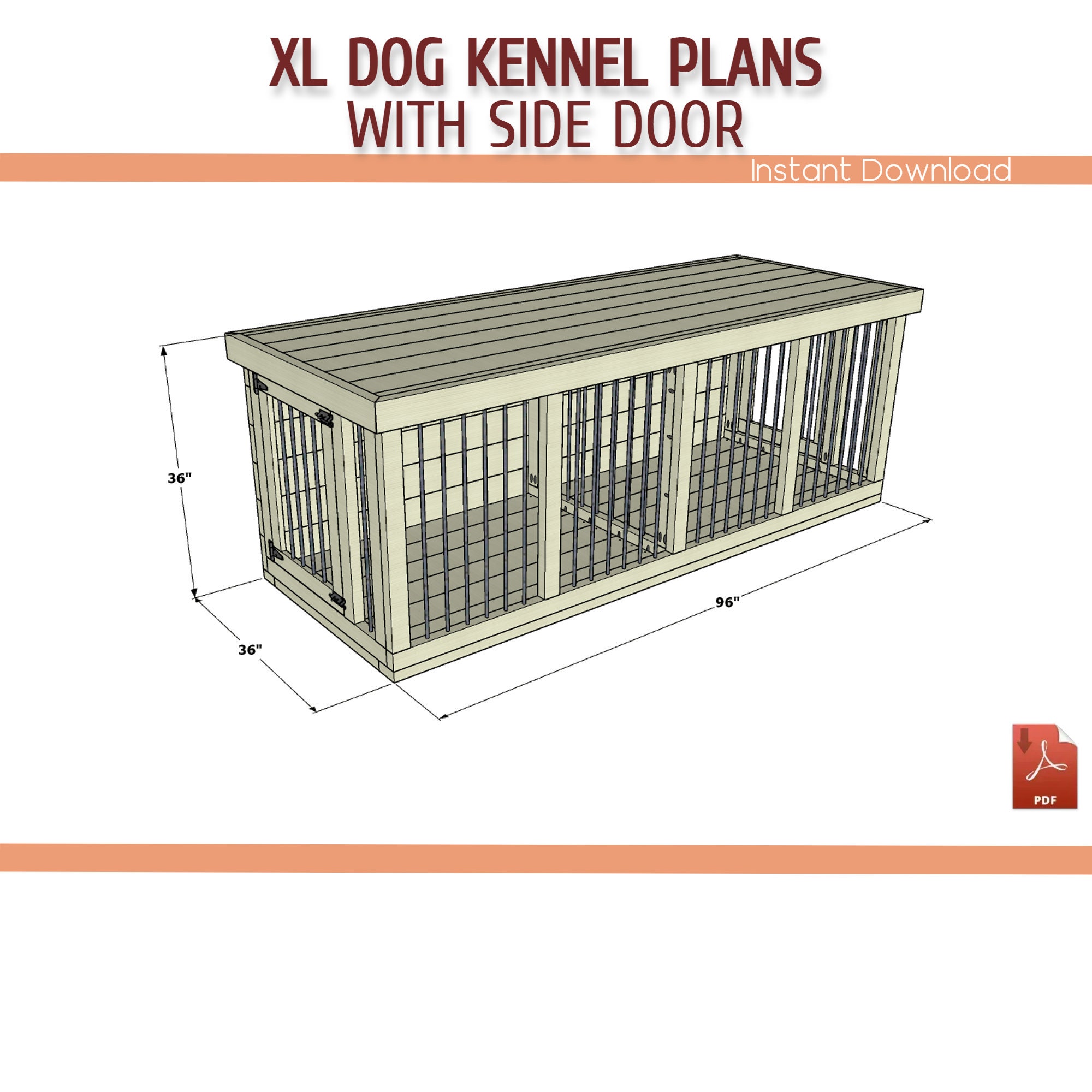 Xlarge Double Dog Kennel Building Plans With Side Doors DIY Etsy