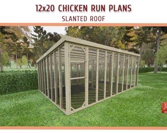12x20 Chicken Run Building Plans – DIY Slanted Roof Walk-In (PDF Download)