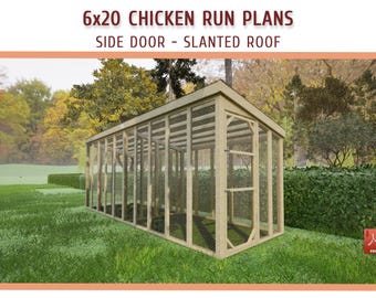 6x20 Chicken Run Plans – DIY Large Slanted Roof Run (PDF Download)