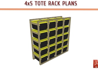 27 Gallon Tote Rack Plans | 4x5 Garage Storage Shelf - Heavy Duty Shelf - PDF Download
