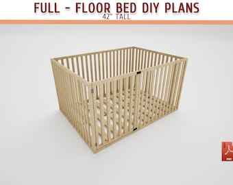 Montessori Floor Bed Plans Full Size - 42" Tall - DIY Wooden Toddler Bed - Download PDF