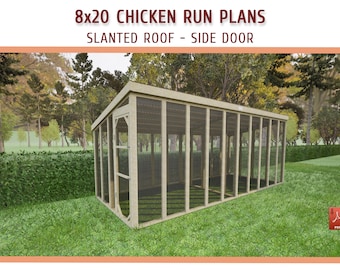 8x20 Chicken Run DIY Plans: Large Walk-in Coop with Slanted Roof (Download PDF)