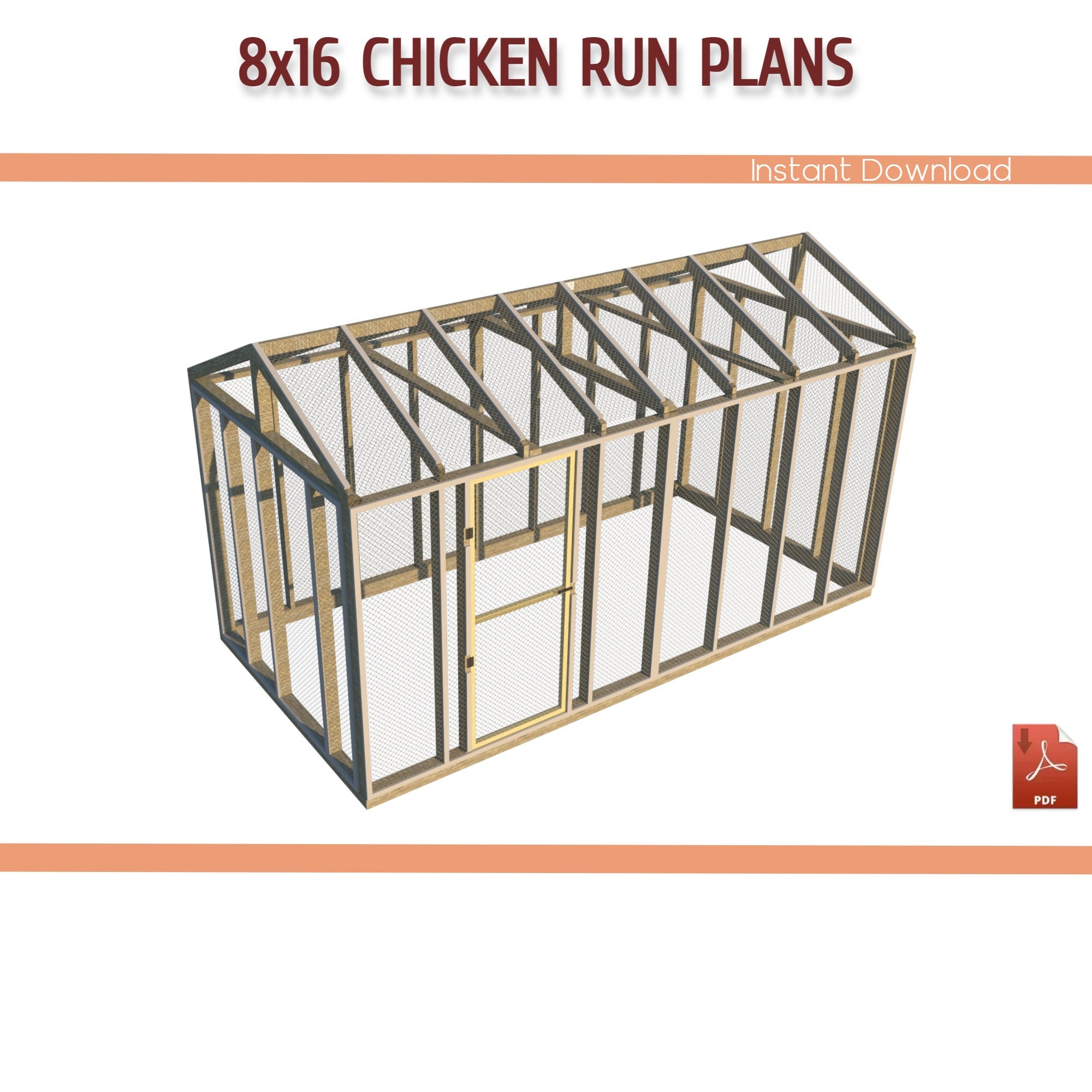 8x16 Chicken Coop Run Building Plans DIY Chicken Run Plans Etsy
