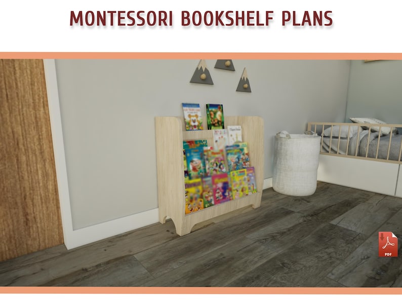 Montessori Toddler Bookshelf Plans - DIY Wooden Bookcase Plan for Kids, Kids Room Bookshelf Plans
