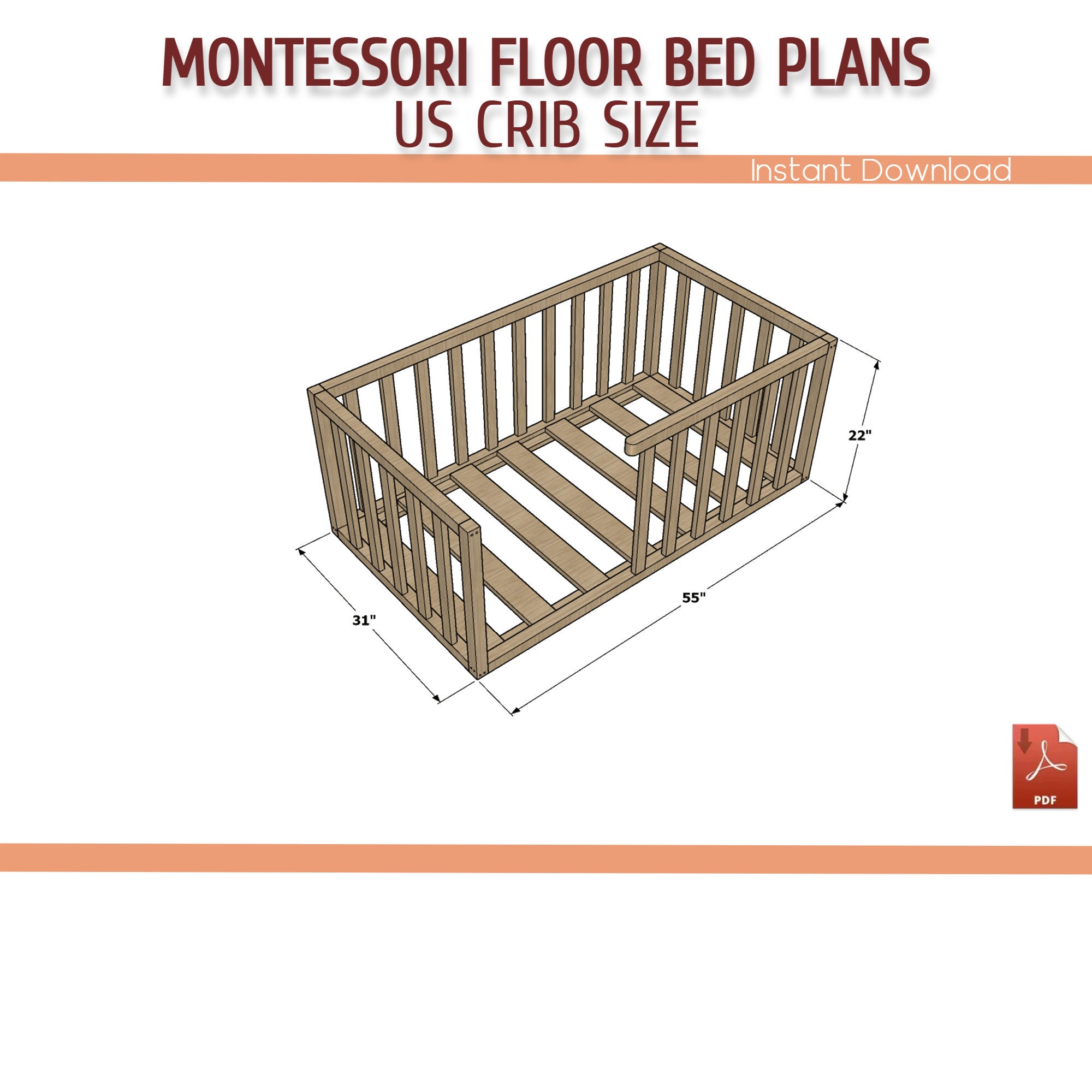 Crib Size Montessori Floor Bed Plans Crib Size Wooden Floor Etsy