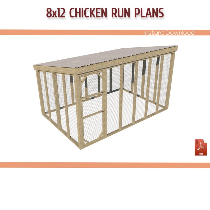 8x12 Walk in Chicken Coop Run Building Plans 8x12 DIY Chicken Run Plans Download PDF image 1