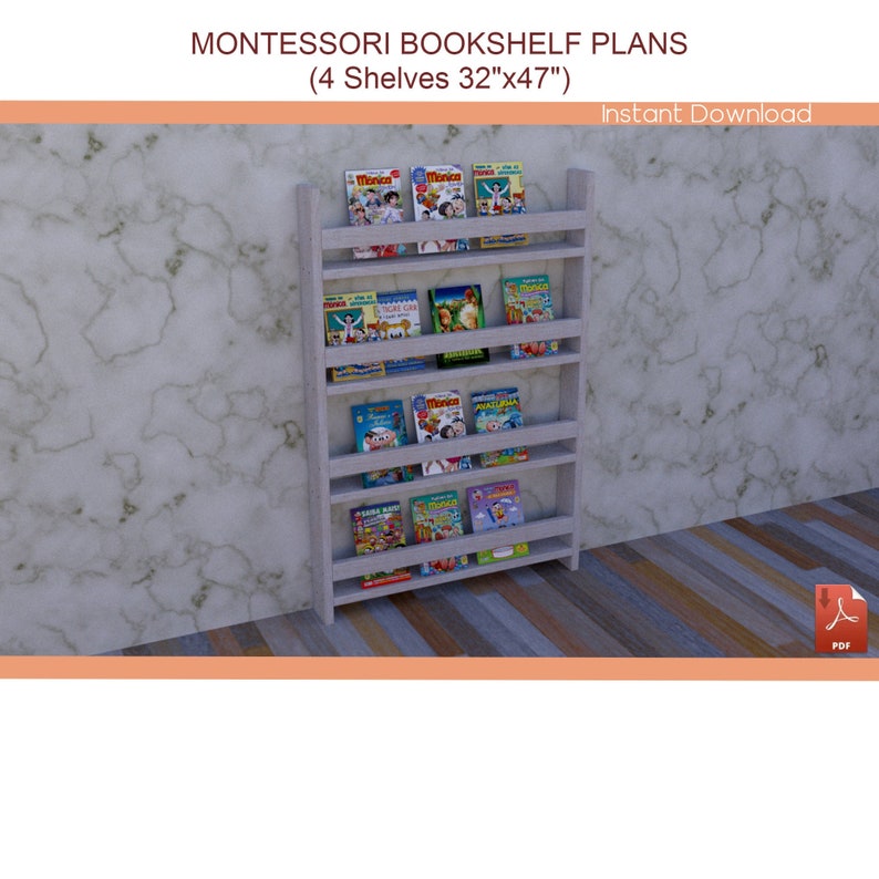 Montessori Bookcase Plans DIY Wooden Bookshelf Plan for Etsy