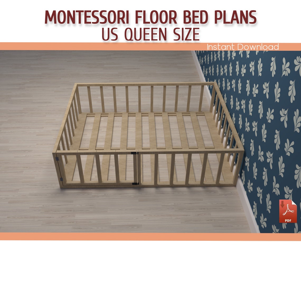 Montessori Bed Queen Size Toddler Floor Bed With Slats Plan Etsy