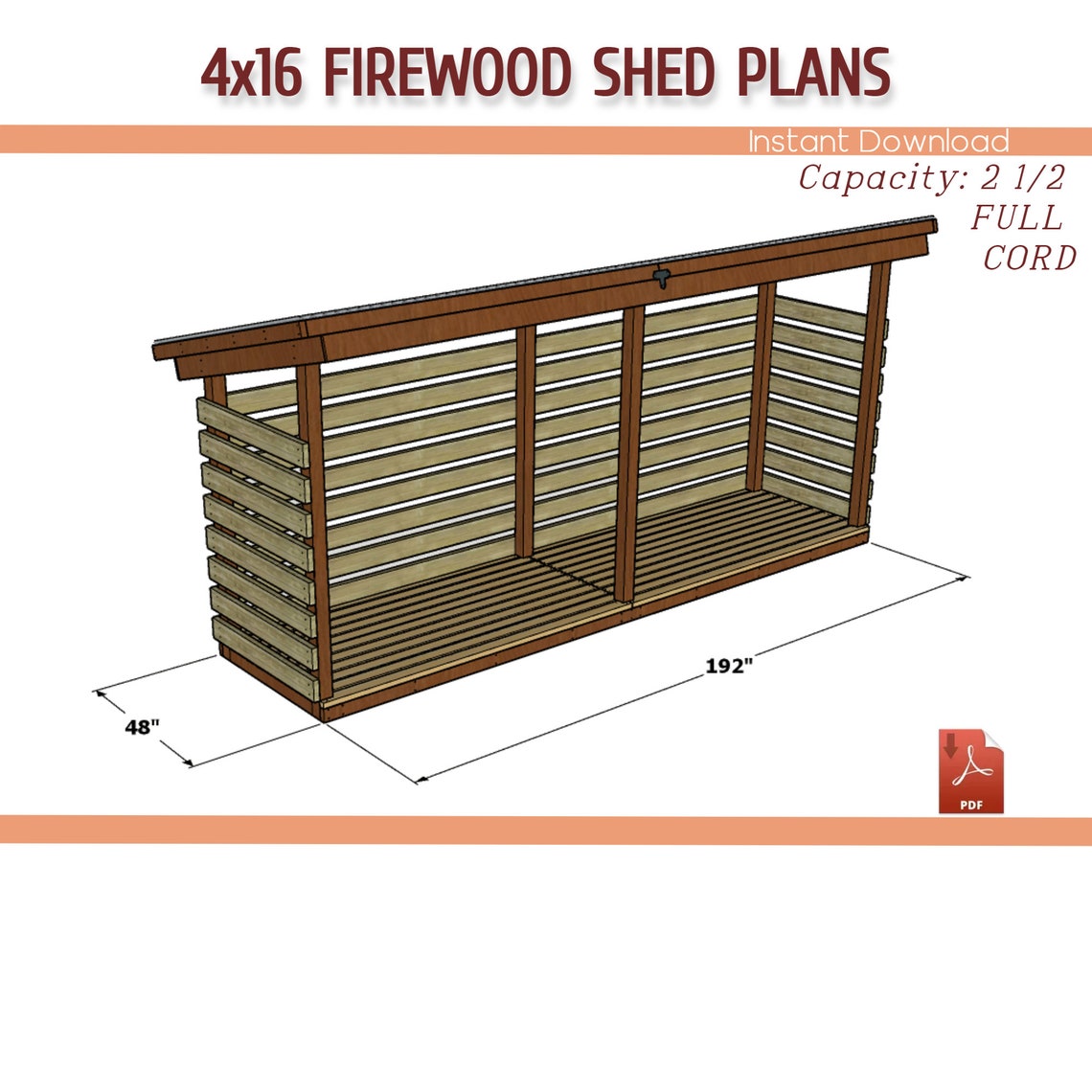 4x16 Firewood Shed Plans DIY Wooden Shed for Firewood Plan - Etsy