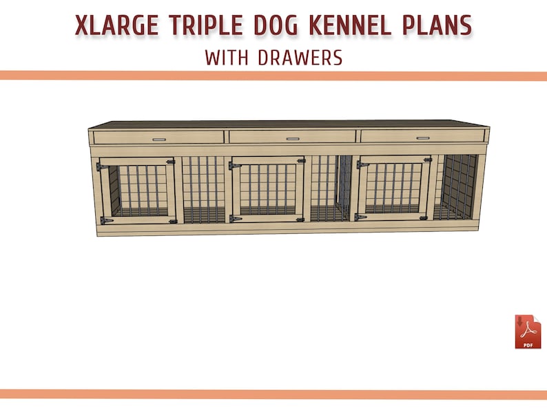 Dog Plan Library Xlarge Triple Dog Kennel DIY Plans: Wooden Dog Crate Furniture ...