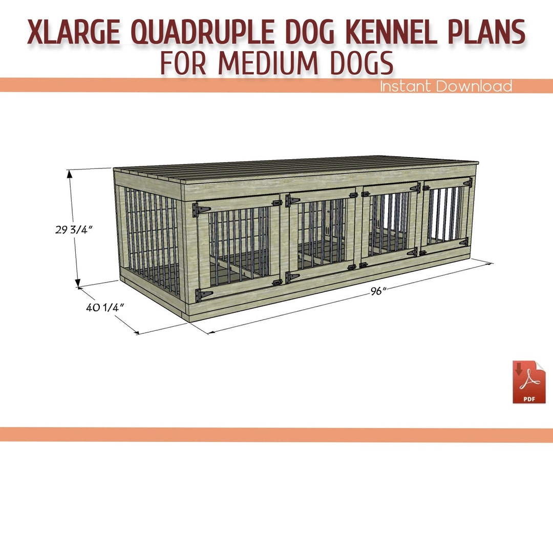 Dog Plan Library Xlarge Quadruple Dog Kennel DIY Plans – Wooden Dog Crate Furniture (PDF ...