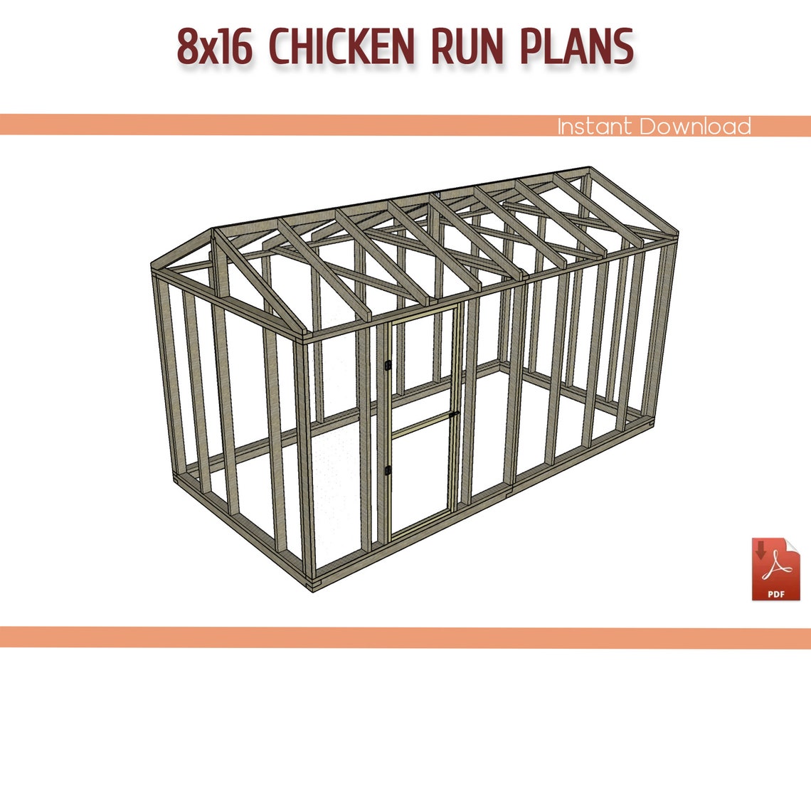 8x16 Chicken Coop Run Building Plans DIY Chicken Run Plans Etsy