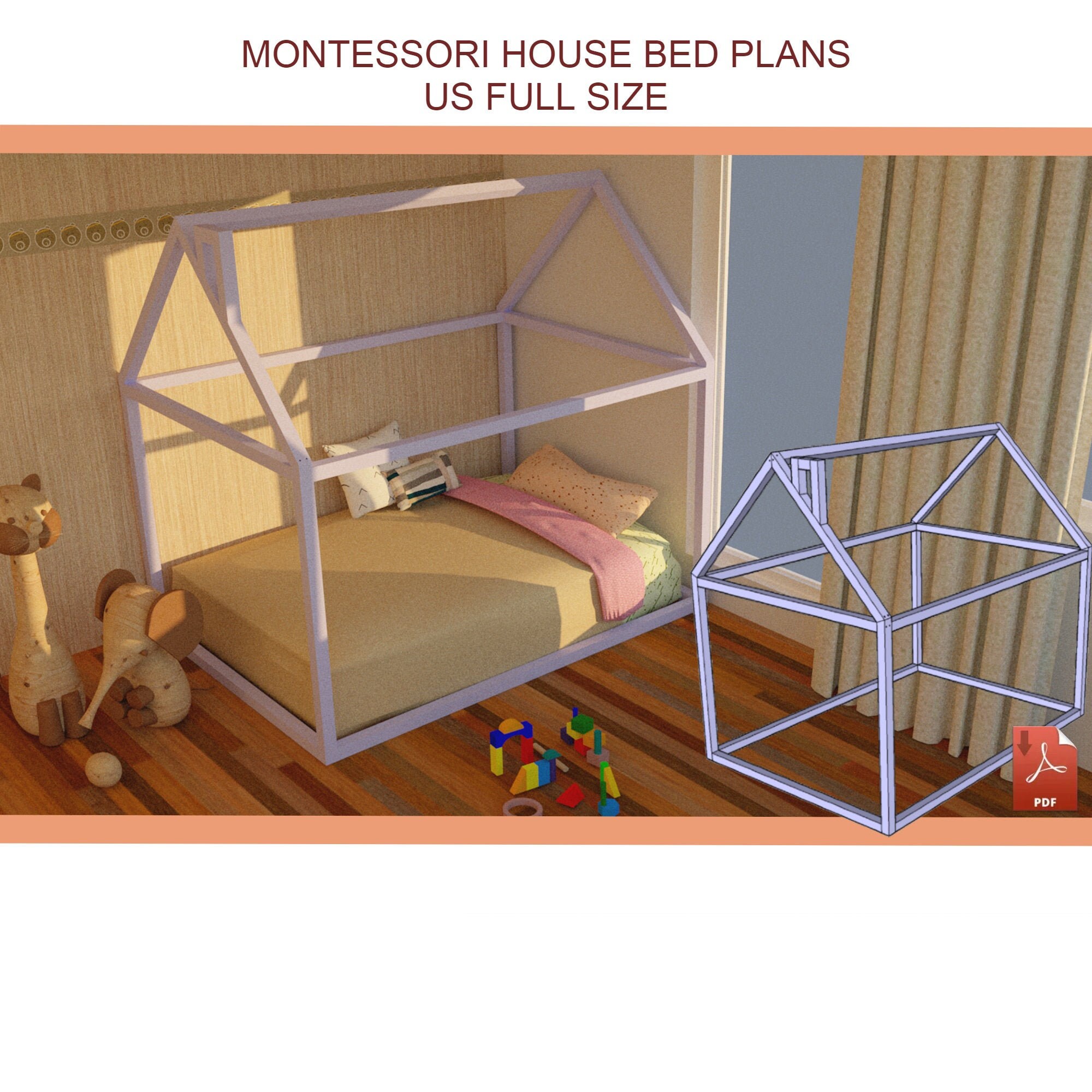 Montessori Floor House Bed Plan Full Size Toddler Bed Plan Etsy