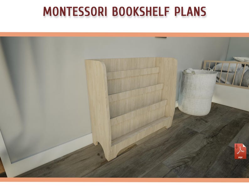 Montessori Toddler Bookshelf Plans - DIY Wooden Bookcase Plan for Kids, Kids Room Bookshelf Plans