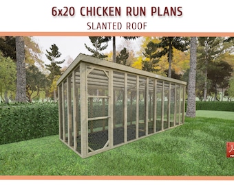6x20 Large Chicken Coop Run Building Plans – DIY Slanted Roof (PDF Download)