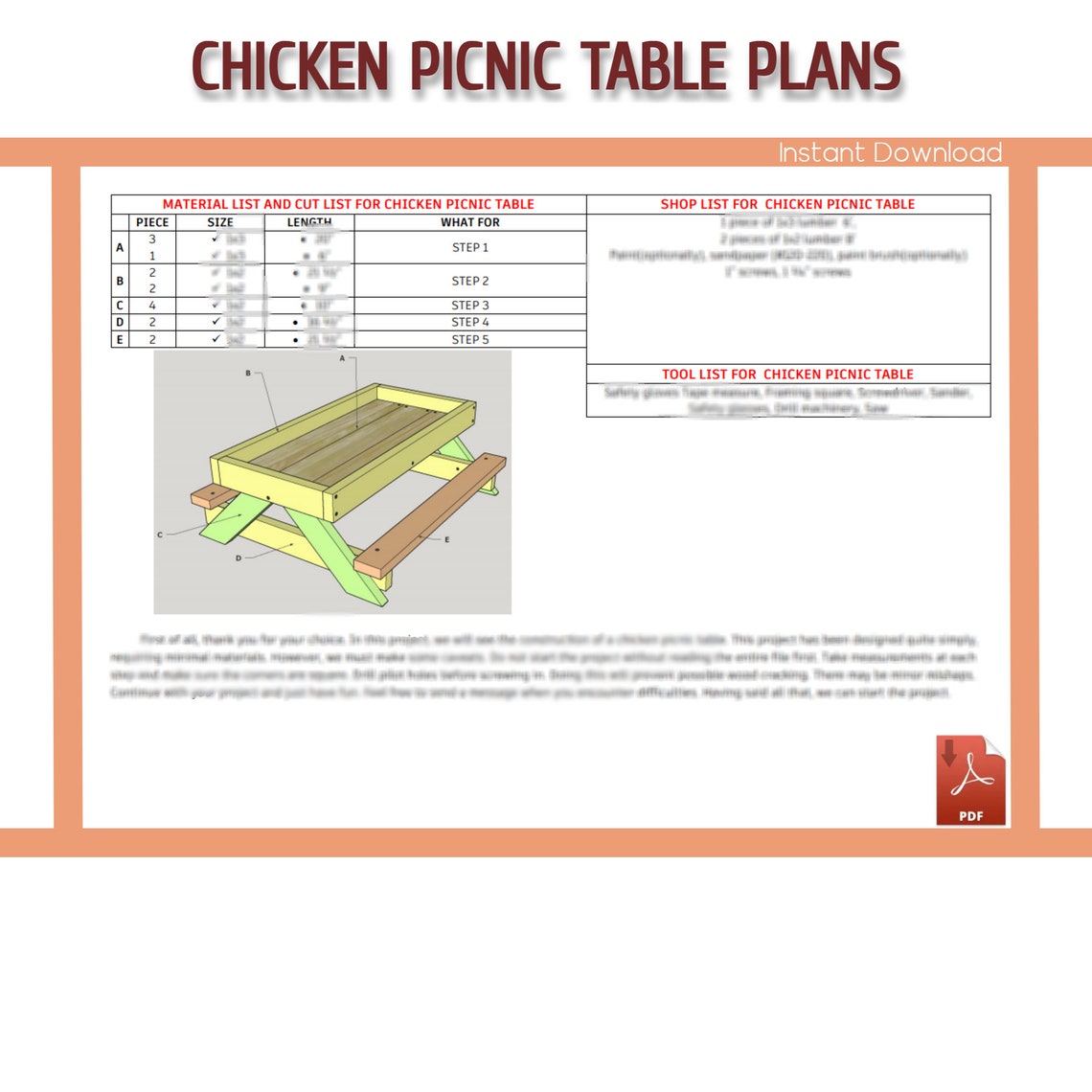 Chicken Picnic Table Plans DIY Chicknic Table Plans | Etsy