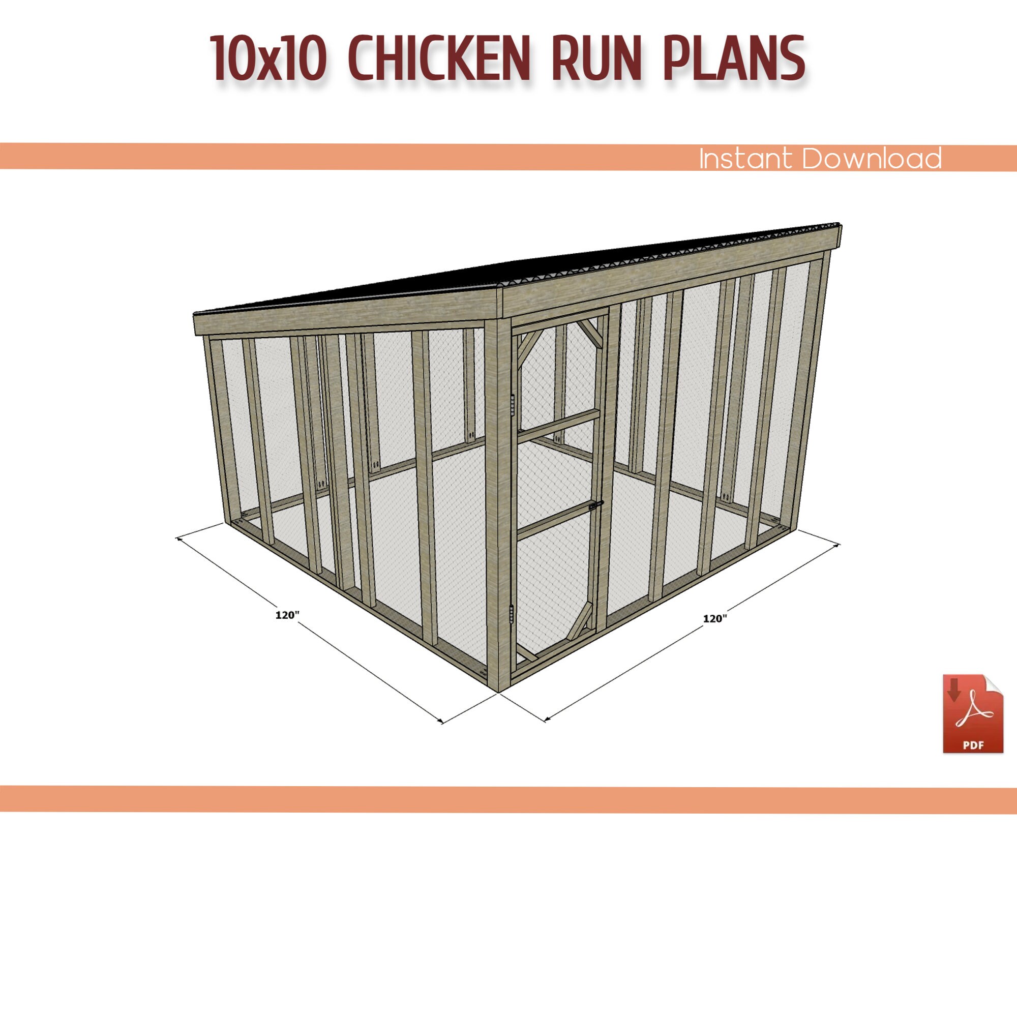10x10 Chicken Coop Run Building Plans 10x10 Chicken Run DIY Etsy