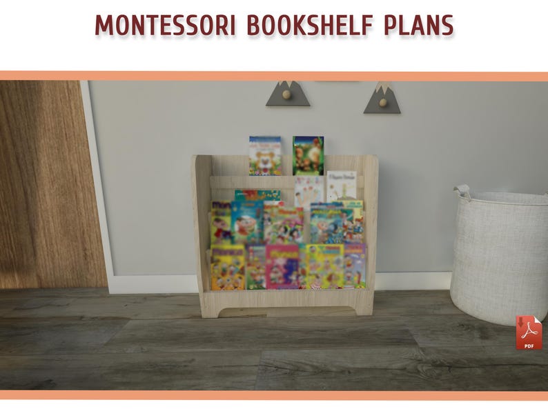 Montessori Toddler Bookshelf Plans - DIY Wooden Bookcase Plan for Kids, Kids Room Bookshelf Plans
