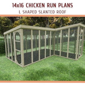 Large 14x16 L Shaped Chicken Coop Run Building Plans - 14x16 L-Shape DIY Chicken Run Plans, Walk-in Chicken Run Plans - Download PDF