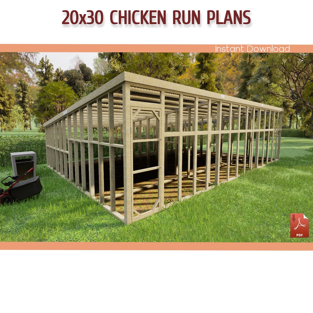 20x30 Large Chicken Coop Run Plans DIY 20x30 Walkin Lean to Chicken Run Building Plans Download