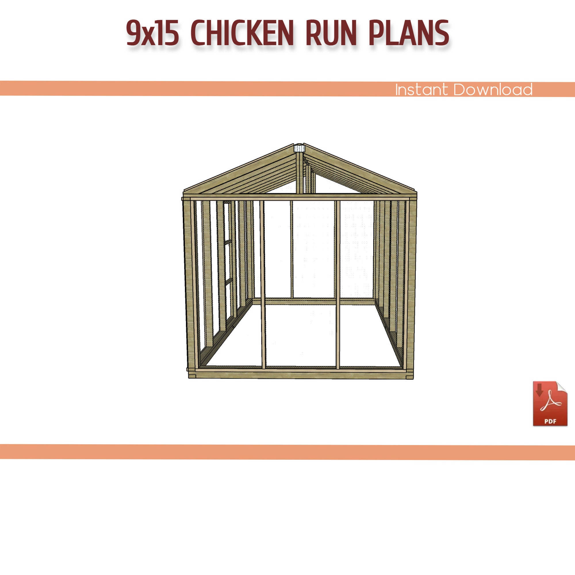 9x15 Large Chicken Coop Run Plans DIY Chicken Run Building Etsy