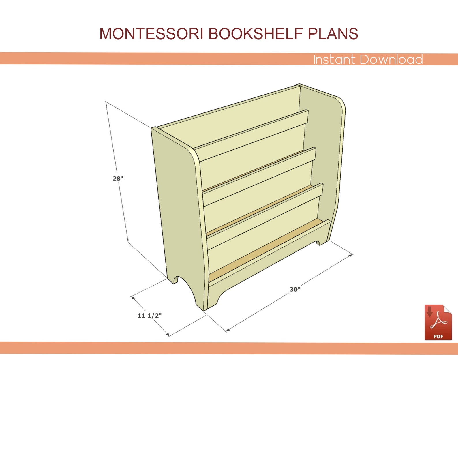Montessori Toddler Bookshelf Plans DIY Wooden Bookcase Plan Etsy