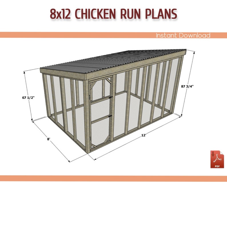 8x12 Walk in Chicken Coop Run Building Plans 8x12 DIY Chicken Run Plans Download PDF image 3