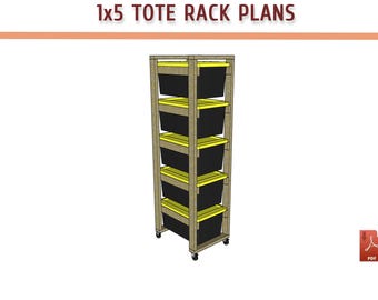 1x5 Tote Rack Plans for 27 Gallon - Mobile Heavy Duty Vertical Garage Organizer (PDF)