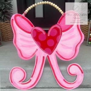 Valentines Day Door Hanger, Bow Valentines Door Hanger, Heart Door Hanger, Valentine Porch Sign, Valentine Wreath, Valentines Day Ribbon