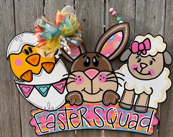 Bunny Door Hanger, Sheep Door Hanger, Chick Door Hanger, Easter Door Hanger, Bunny Easter, Front Porch Decor, Easter Art, Wreath