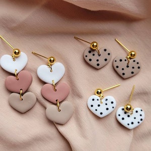 Polymer Clay Earrings|HEART Collection|Heart|Pink|White|