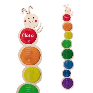 Barra medidora infantil 'Caterpillar' em madeira personalizada com nome desejado, presente de nascimento, quarto infantil, bebê, batismo, barra medidora lagarta