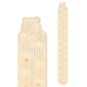 Vareta de medição infantil de madeira personalizada "Urso Forte" com nome desejado - presente de bebê, decoração de quarto infantil, batismo, motivo de urso, 15 x 100 cm