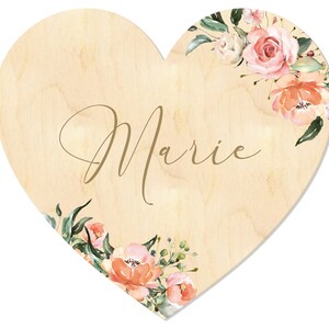 Babynaambordje, geboortebord bloemenhart - Gepersonaliseerd houten bord voor de deur, decoratief cadeau ook voor bruilofts- en tuindecoratie