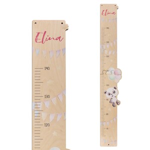Vareta medidora de madeira personalizada 'High Flight' - nome desejado, 15 x 100 cm, presente de bebê, panda, balões, presente de batismo e aniversário