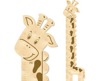 Personalisierte Kinder Messlatte 'Giraffe' mit Namen, ca. 35 x 100 cm, Holzgravur auf Buche