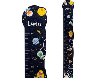 Personalized children's measuring stick 'Space' made of wood with desired name, approx. 15 x 100 cm