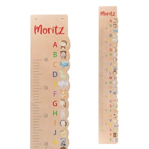 Vara de medir para niños 'Alfabeto' de madera, personalizada con el nombre deseado, aprox. 15 x 100 cm, regalo para nacimiento, habitación infantil, bebé, bautizo, A-Z