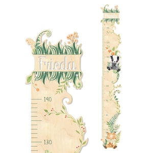 Metro per bambini in legno 'Bambini del bosco', personalizzato con nome desiderato, righello, regalo nascita e battesimo, con scala in cm o pollici