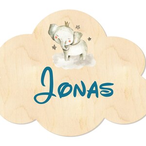 Babynaamplaatje wolkje olifant | Personaliseerbaar kinderkamerdecoratiebord | Olifant kunst aan de muur en babycadeaus | Deur teken
